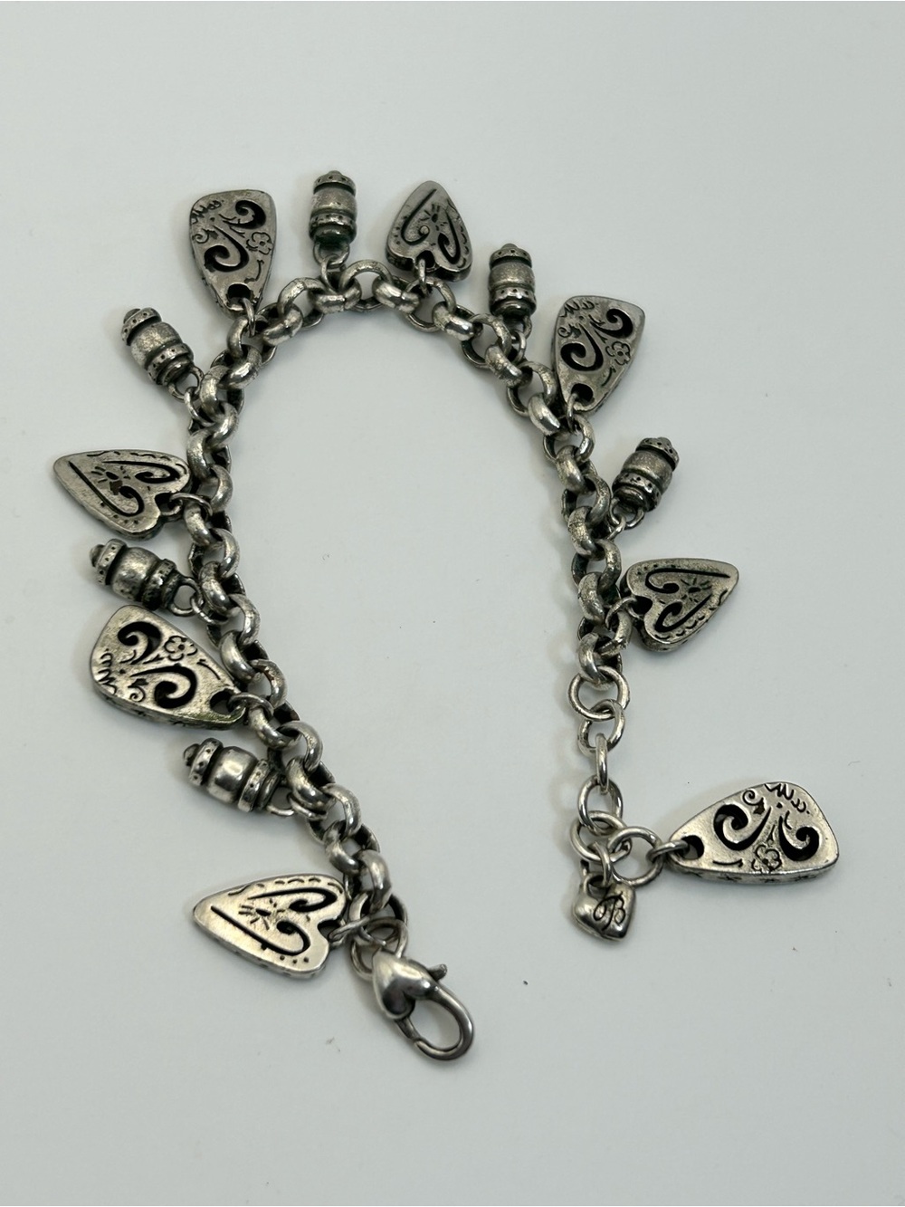 Brighton Brazilian Heart Charm Bracelet 8" Silver Plated Vintage Dangle Fair - Picture 5 of 10